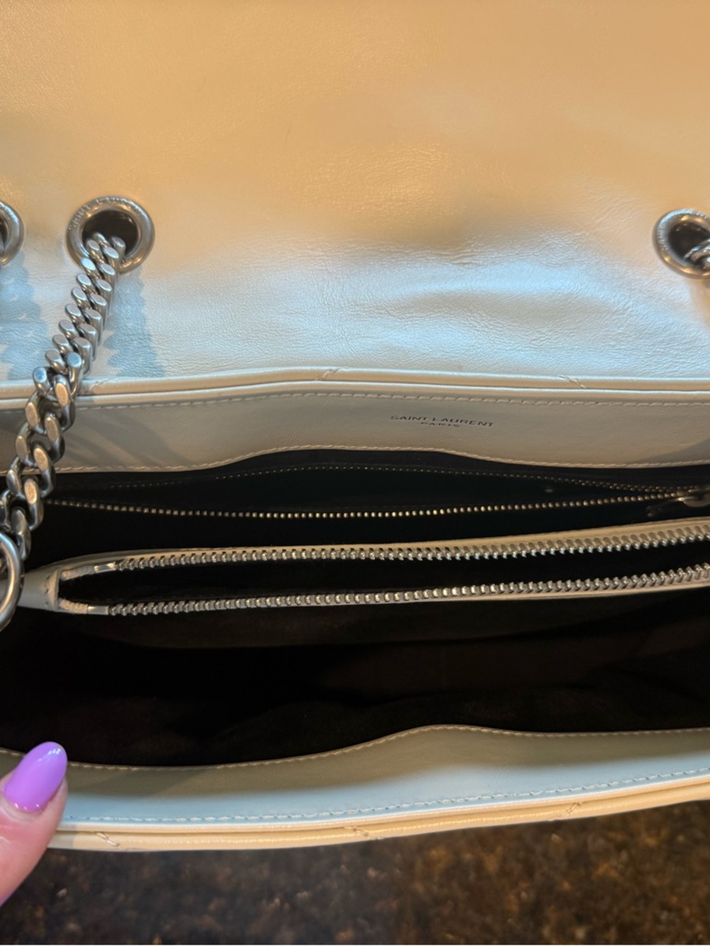 Yves Saint Laurent Cream Quilted LouLou Puffer Chevron Quilted Shoulder bag - Picture 10 of 13